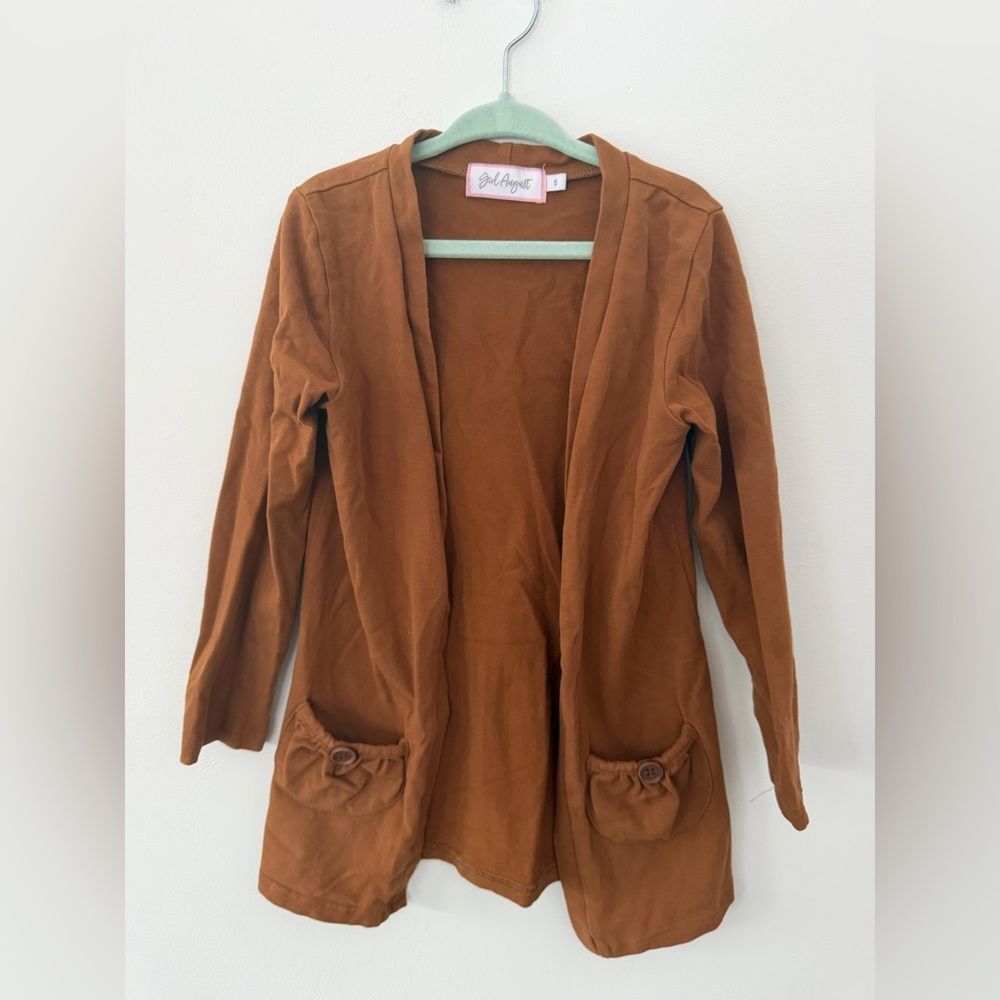 Girl August Cozy Kids Brown Cardigan with Pockets size 5